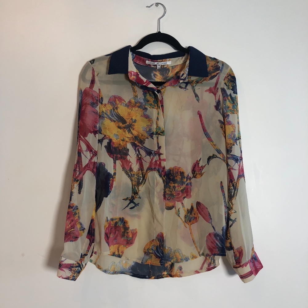 FLORAL SHEER BUTTON DOWN TOP
